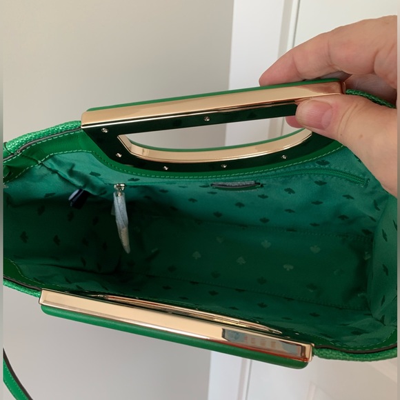 Kate Spade *Alexia* green straw convertible clutch crossbody bag purse KA784 - Picture 4 of 6